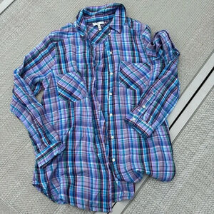 Joie 100% Cotton Plaid Button Down Shirt in purple blue green red size xxs
